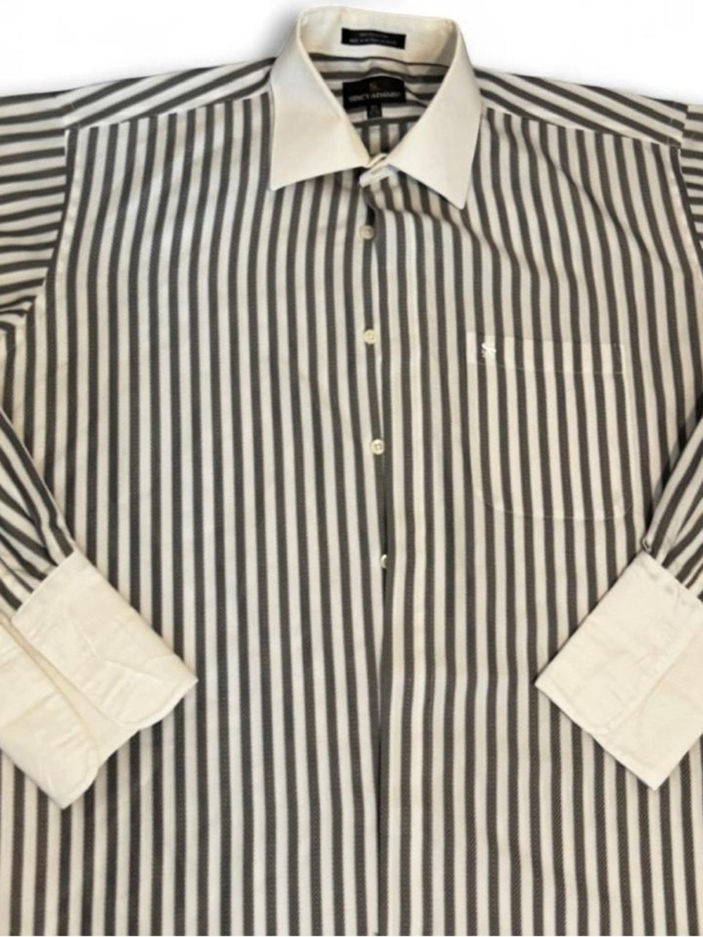 Mens Stacy Adams Stripped Business Formal Dress ShirtWhite Black 34-35